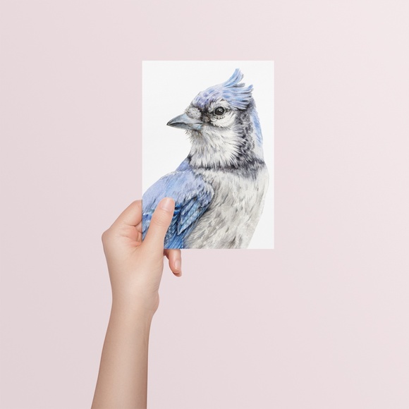 Blue Jay Bird Portrait Wall Art Watercolor Print Poster Unframed - Picture 6 of 9
